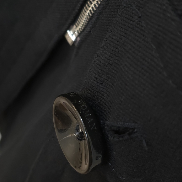 Black Military Style Coat with Silver Buckle Belt S Grunge Goth Cotton - Picture 4 of 13